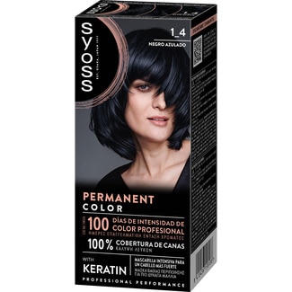 SYOSS tinte coloración permanente color 1.4 Negro Azulado con mascarilla de keratina caja 1 unidad
