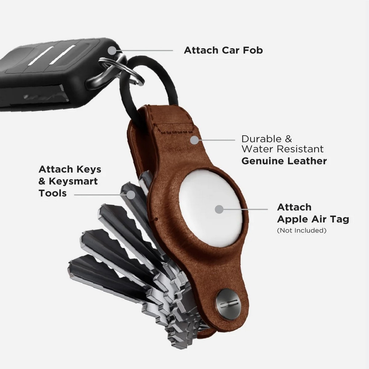 Porta-Chaves KeySmart para AirTag - Couro Castanho 3