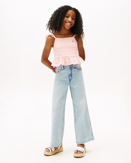 Pantalón de niña vaquero largo y corte wide leg