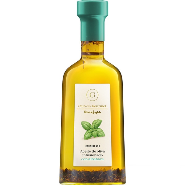 condimento de aceite de oliva infusionado con albahaca botella 250 ml