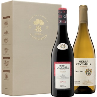 SIERRA DE CANTABRIA estuche vino tinto Cuvee + blanco Organza DOCa Rioja botella 75 cl