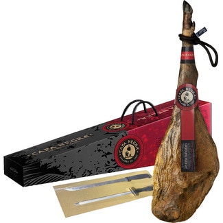 CAPA NEGRA Schinken aus Eichelmast 100% Ibérico + halbes 100% Ibérico-Lomo 500 g + Messer + Wetzstahl Stück 6 kg