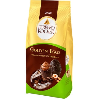 FERRERO ROCHER Golden Eggs Original huevos de chocolate negro y crema de avellanas bolsa 90 g