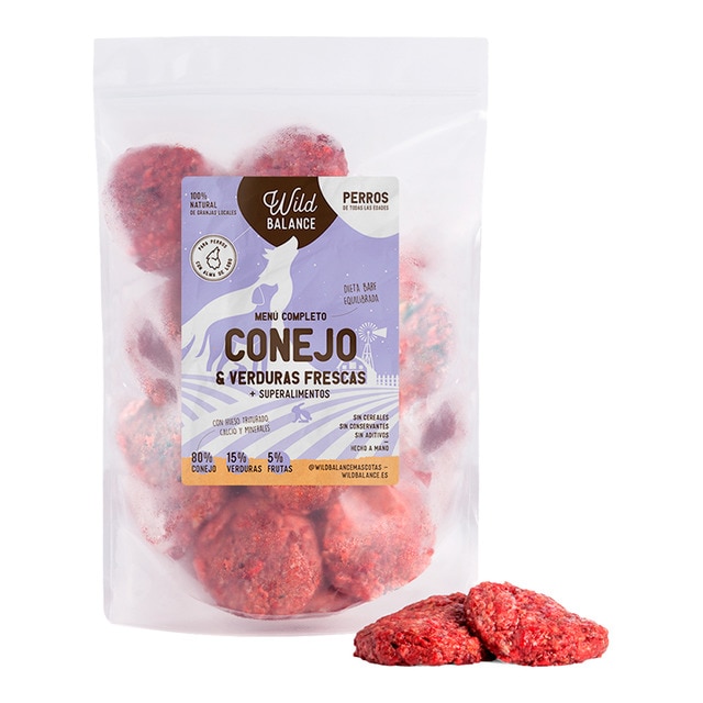 Wild Balance – Comida húmeda para perros Wild Balance barf congelado conejo y verduras 1 kg.