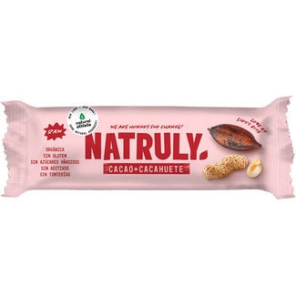 NATRULY organic cocoa and peanut bar, gluten-free and with no added sugar container 40 g