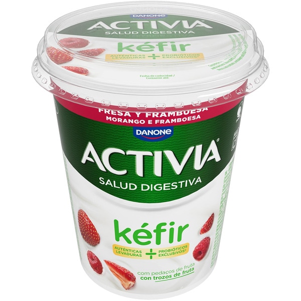 kéfir con trozos de fresa y frambuesa envase 380 g