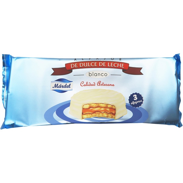 alfajores de dulce de leche con chocolate blanco estuche 150 g