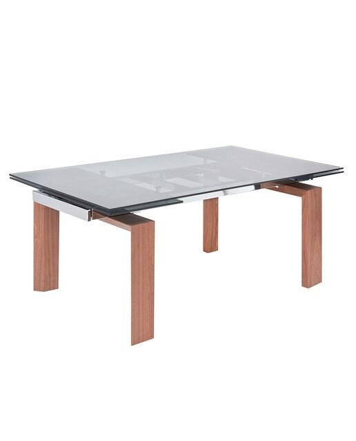 Mesa de comedor extensible de madera de nogal y cristal Qubic El Corte Inglés. Reacondicionado grupo A