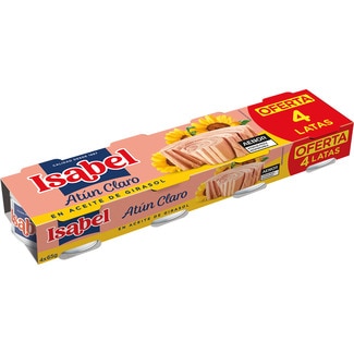 Atún claro en aceite de girasol pack 4 latas 52 g neto escurrido - Isabel