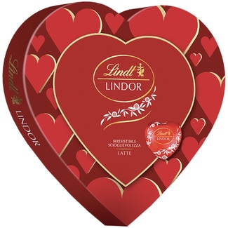 LINDT LINDOR bombones de chocolate con leche en caja con forma de corazón estuche 96 g