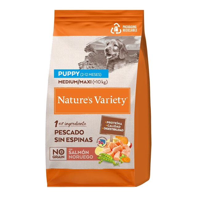 Nature’s Variety – Pienso para perros cachorros medianos y grandes Nature’s Variety No Grain salmón noruego.