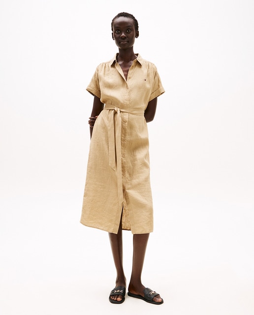Tommy Hilfiger - Vestido midi de lino de manga corta.