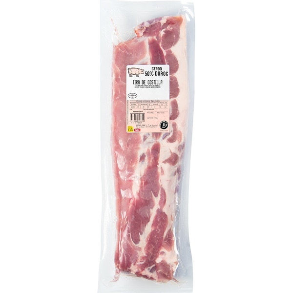Frische Schweinerippen in Streifen 50% Duroc, vakuumverpackt, ungefähres Gewicht 1 kg