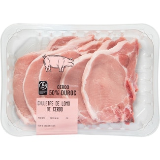 Kotelett aus der Schweinelende 50% Duroc-Rasse ungefähres Gewicht Schale 600 g