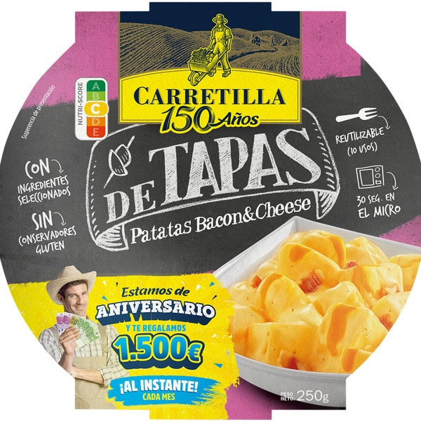 tapas de patatas bacon & chees sin gluten bol 250 g neto escurrido