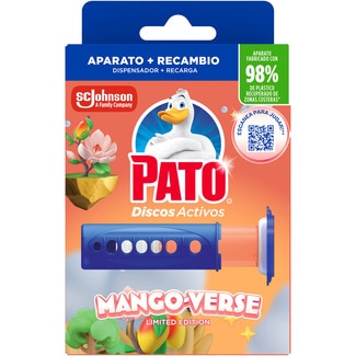 PATO WC-Desinfektionsmittel Aktivgel-Scheiben Mango Verse Gerät + Nachfüllpackung 6 Einheiten