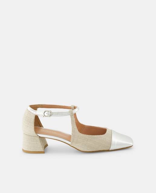 Zapatos de salón de mujer en textil con tacón bloque - Línea Comfort