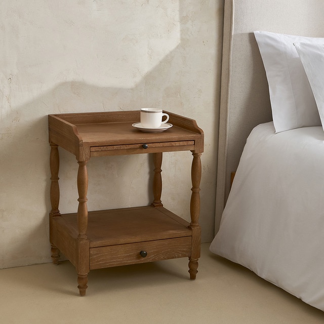 El Corte Inglés - Mesita de madera de roble con bandeja extraíble y cajón Provenza.