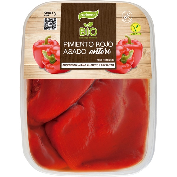 Bio organic whole roast red pepper, gluten-free tub 250 g
