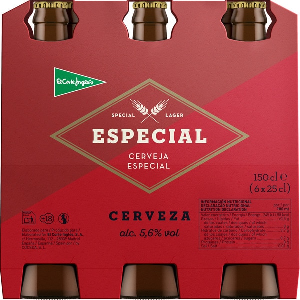 cerveza rubia Especial tipo Lager pack 6 botellas 25 cl