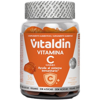 VITALDIN gominolas con vitamina C sabor naranja ayuda al sistema inmunitario sin azúcar y vegano bote 36 unidades