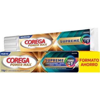 COREGA Supreme crema fijadora para prótesis dentales 12h de fijación fuerte confort sin sabor tube 70 g economy pack