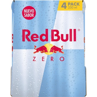 RED BULL bebida energética Zero azúcares con cafeína taurina vitamina B pack 4 latas 25 cl agua de los Alpes, edulcorado con sacrulosa y stevia