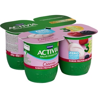DANONE ACTIVIA Zero bífidus cremoso sabor frutos silvestres desnatado 0% m.g sin azúcares añadidos pack 4 unidades 115 g