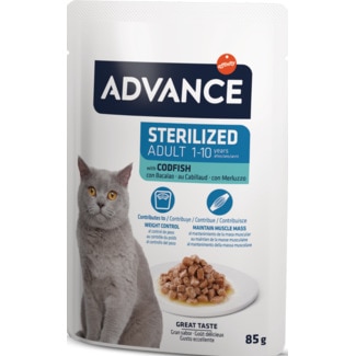 Advance Alimento Húmido para Gato Esterilizado sabor Bacalhau embalagem 85 g