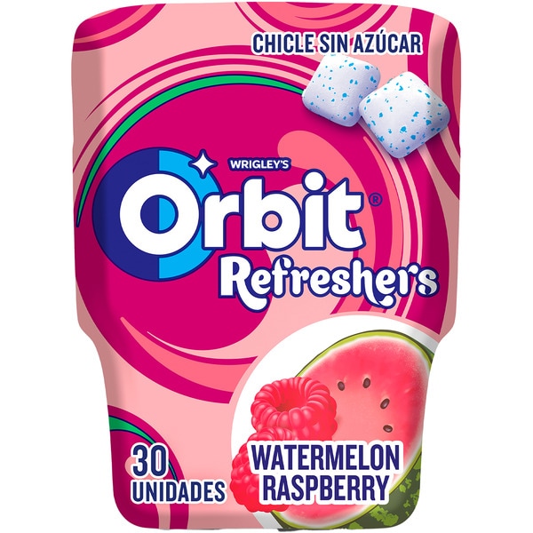 Refresher's chicles sabor sandía y frambuesa sin azúcar bote 30 unidades