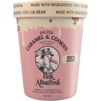 PINK ALBATROSS caramel & cookies ice cream with salted caramel sauce and biscuits tub 480 ml