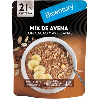 BICENTURY 100% whole grain oat protein mix with cocoa and hazelnuts, gluten-free container 220 g