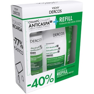 VICHY Anti-Schuppen-Shampoo für Männer und Frauen fettiges oder normales Haar Dosierspender 390 ml + ecorefill 500 ml