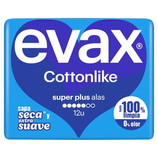 Evax Pensos Higiénicos Cottonlike Super Plus com Abas embalagem 12 unidades