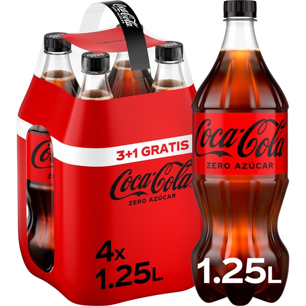 refresco de cola sin azúcar pack 4 botellas 1,250 l