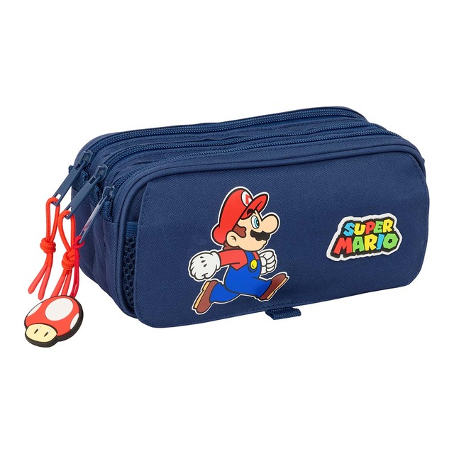 Portatodo triple big Super Mario Bros Safta azul oscuro y rojo.