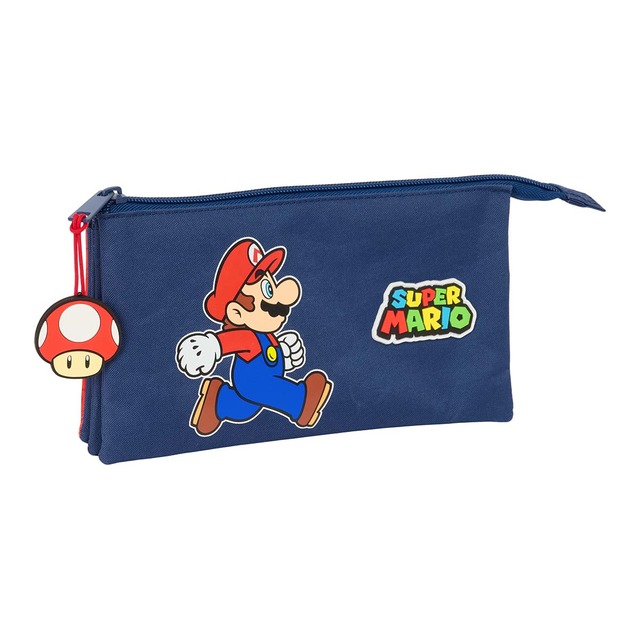 Portatodo triple Super Mario Bros Safta azul oscuro y rojo.