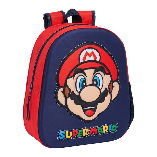 Mochila 3D Super Mario Bros Safta azul marino y rojo.