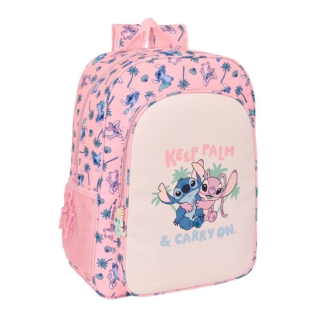 Mochila adaptable a carro Lilo & Stitch Safta rosa pastel.