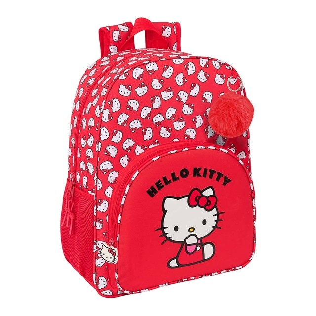 Mochila adaptable a carro Hello Kitty Safta rojo y blanco.