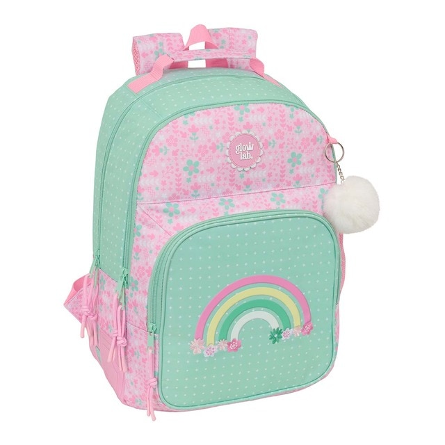 Mochila doble con cantoneras adaptable a carro Glowlab Safta rosa claro y menta.