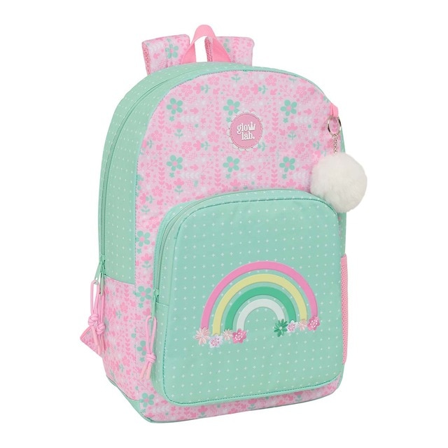 Mochila adaptable a carro Glowlab Safta rosa claro y menta.