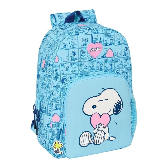 Mochila adaptable a carro Snoopy Safta azul claro.