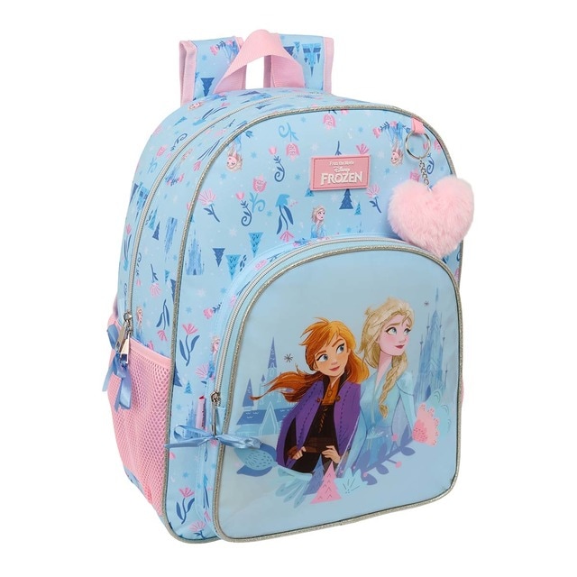 Mochila adaptable a carro Frozen Safta azul claro.