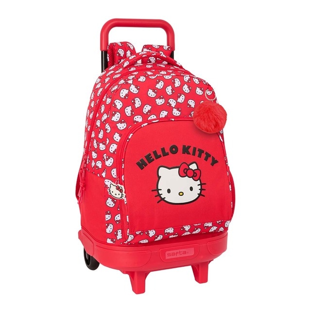 Mochila grande con ruedas compact extraible Hello Kitty Safta rojo y blanco.