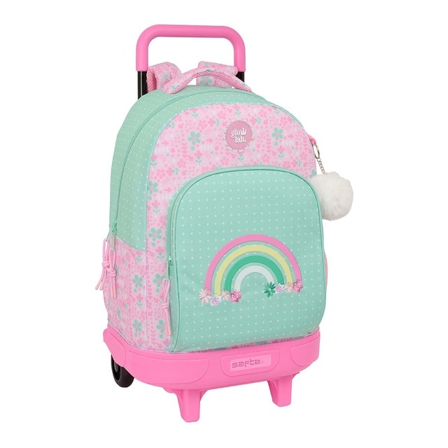Mochila grande con ruedas compact extraible Glowlab Safta rosa claro y menta.