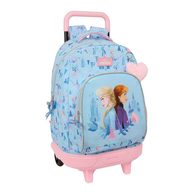 Mochila grande con ruedas compact extraible Frozen Safta azul claro.
