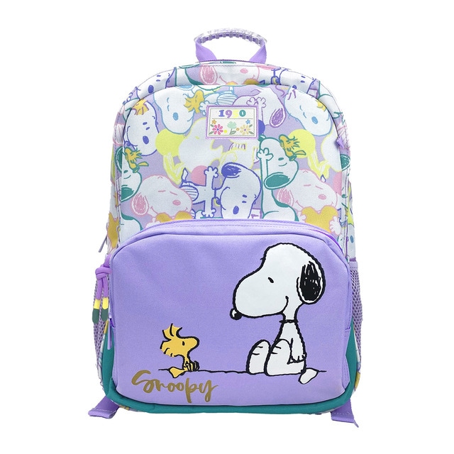 Mochila escolar adaptable a troley Snoopy CyP Brands morado.