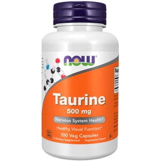Now Taurine 500mg embalagem 100 cápsulas