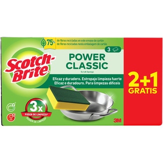 SCOTCH BRITE Estropajo fibra verde Classic paquete 2 unidades + 1 unidad gratis